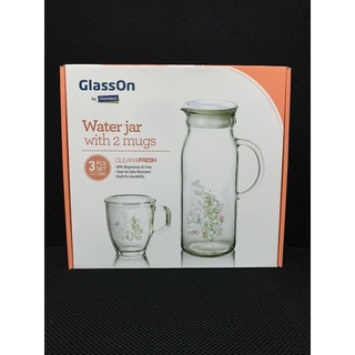 《拉拉購物》 GlassOn Glasslock韓國品牌 冷水壺(1200ml)＋馬克杯(375ml×2)組 全新品