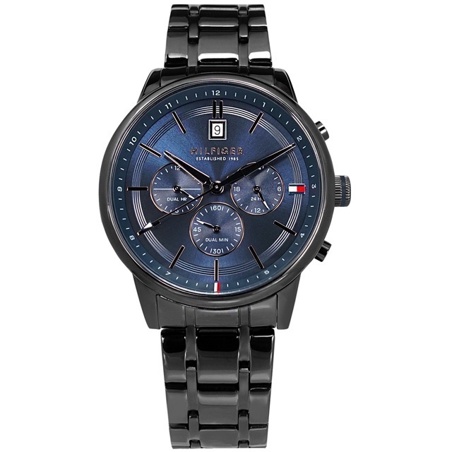 TOMMY HILFIGER / 1791633 / 三眼三針 經典潮流 不鏽鋼手錶 藍x鍍黑 44mm『快速出貨』