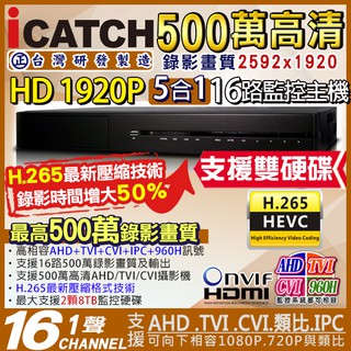 可取 H.265 icatch 16路 500萬 5MP AHD TVI 960H DVR 雙硬碟