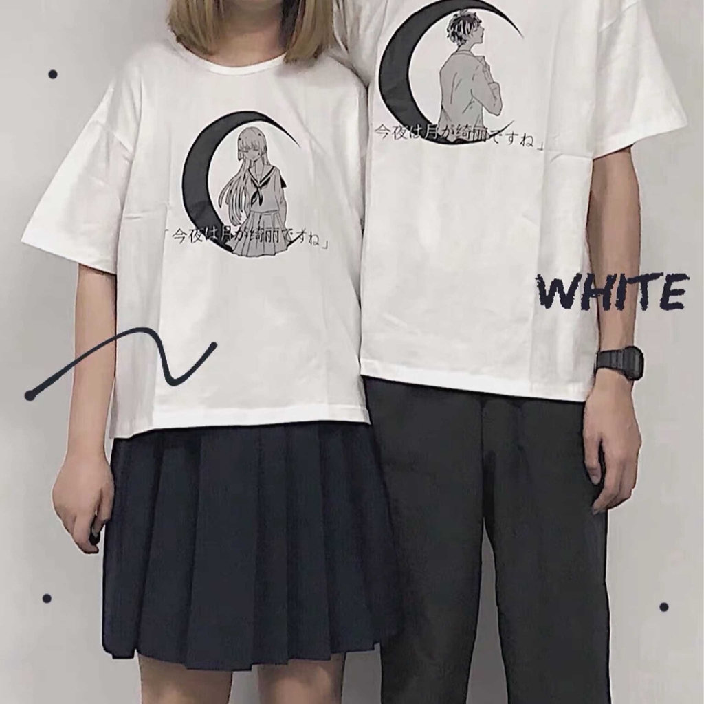 Ym 情侶裝一男一女學生短袖女t恤今夜月色綺麗上衣 蝦皮購物