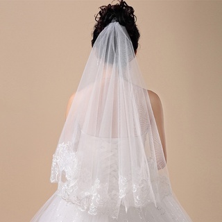 2021優雅的白色新娘蕾絲婚紗頭紗一層蕾絲紡織蕾絲婚禮配飾新娘照片頭紗