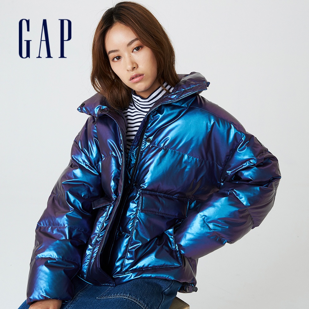 Gap 女裝 時尚寬鬆立領羽絨外套 大絨朵羽絨系列-藍色(739860)