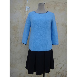 正品 IRIS Girls 水藍色 異材質 七分袖粗尼洋裝 size: M