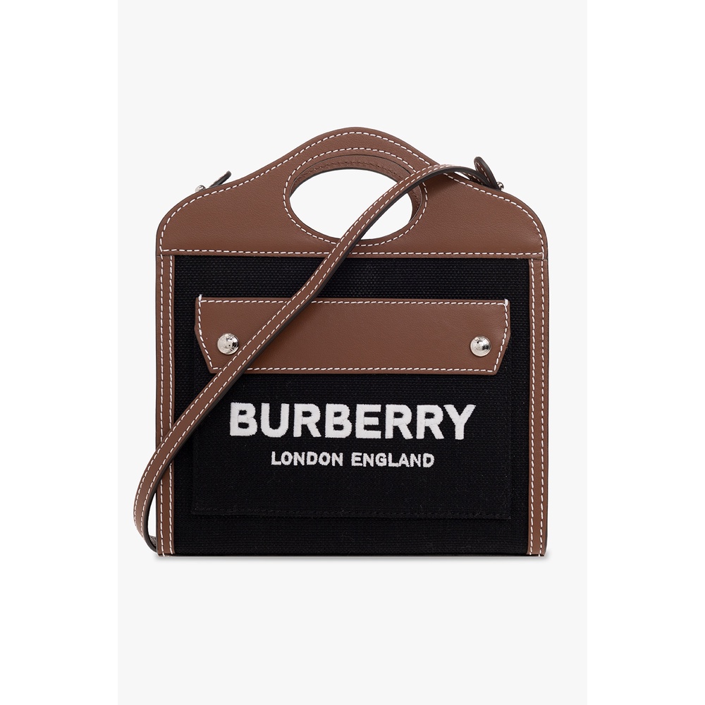 Burberry 80551871 Pocket 迷你双色帆布拼皮革口袋包 黑色