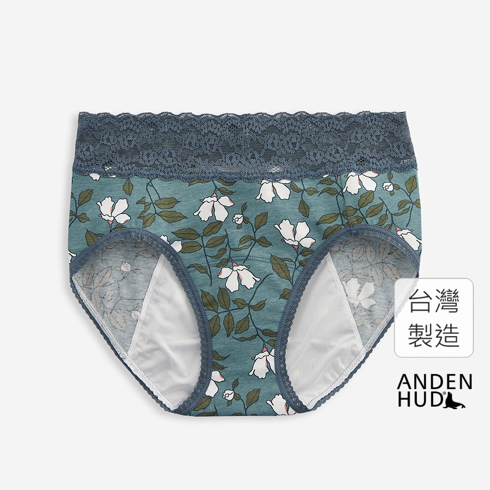 【Anden Hud】花信寄語．蕾絲高腰生理褲(水無月藍-梔子花) 台灣製