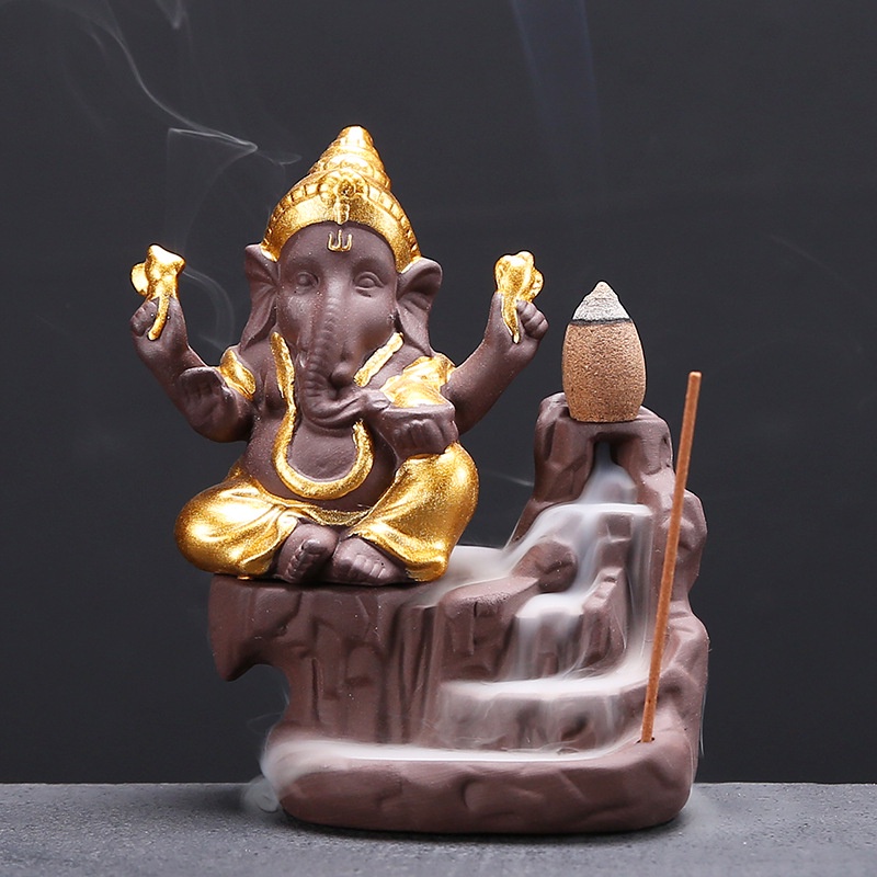 直印度象神倒流香爐創意風格大象象頭神家居擺件