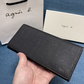 全新 agnes b. 新款 logo 黑色 防刮 牛皮 薄型 掀蓋 翻蓋 信封 皮夾 長夾 男用 女用 保證真品 正品