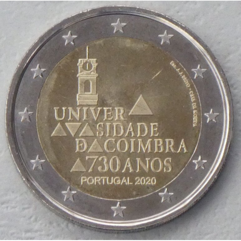 2020 葡萄牙  科英布拉大學設立730週年 2歐元流通紀念幣
