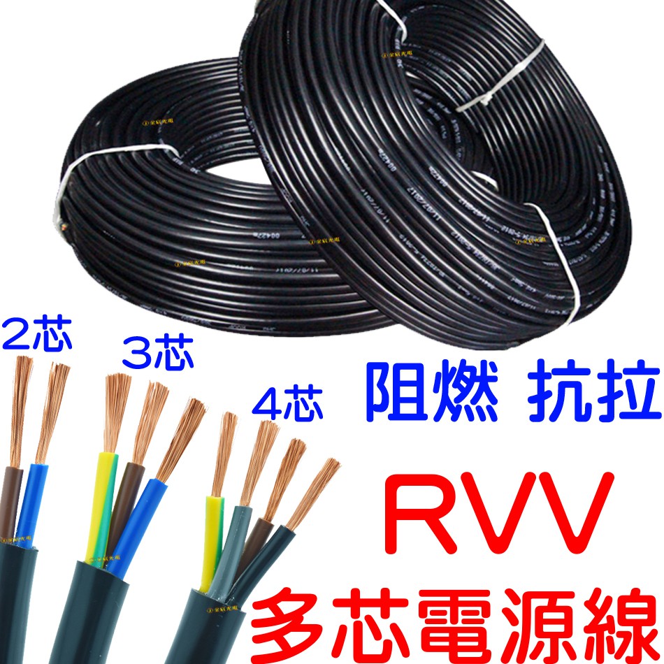 『仟尚電商』RVV 純銅芯電源線 2芯 3芯 4芯 0.5平方 20 AWG 電源線 純銅芯電線 電子線 電纜線 延長線