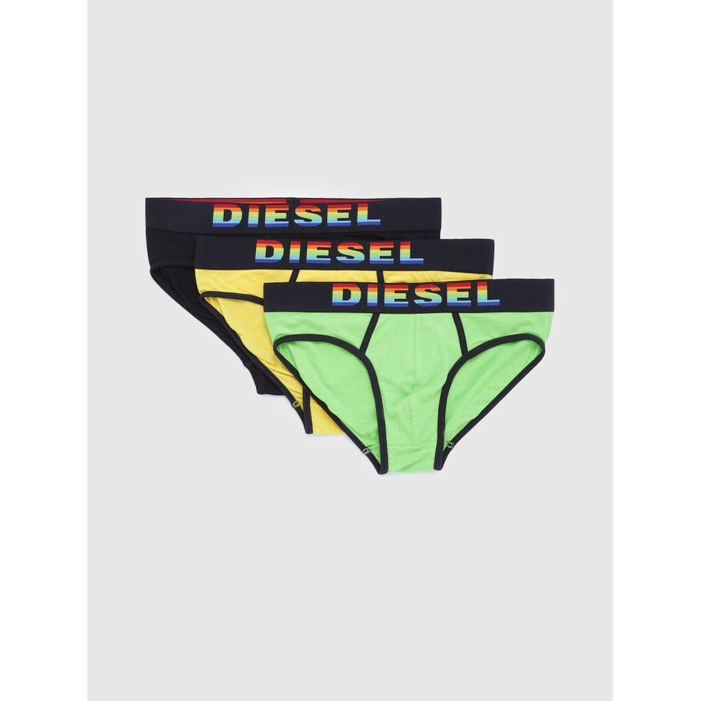 義大利 Diesel Andre三角褲系列 黑黃綠 彩虹限定Logo 內褲三件組