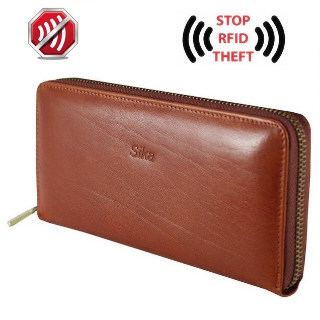 Sika防RFID側錄義大利時尚真皮拉鏈式長夾 ( A8236) 電子防盜錢包 屏蔽錢包 拉鍊長夾  皮夾