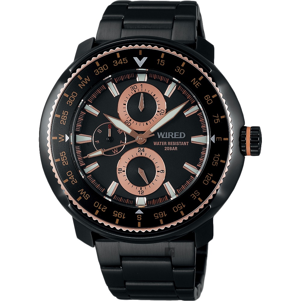 WIRED SOLIDITY  時尚黑鋼200米限量腕錶(AY8037X1)-鍍黑/44mm