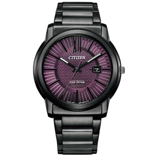 CITIZEN 星辰 AW1217-83X 時尚造型格紋光動能腕錶/紫面/42mm