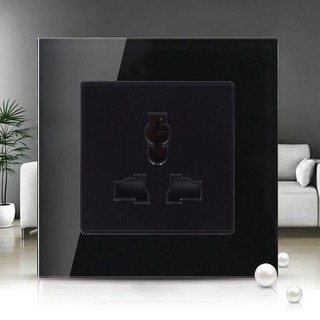 黑色水晶玻璃面板 萬能國際插座 13A多三孔墻插帶USB充電 電燈插座typec 墻壁開關插座臺灣110v高品質