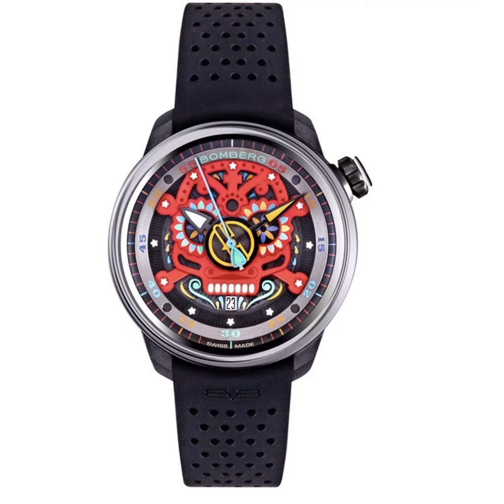 BOMBERG BB-01 自動機械系列 『限量』墨西哥紅色骷髏自動大三針 機械腕錶
