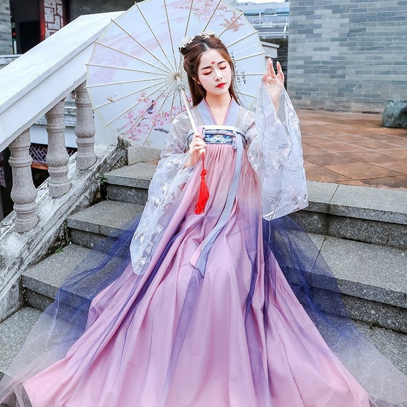 現貨漢服女花神賦仙女裙學生齊腰齊胸襦裙古裝長款漢服女超仙古風服裝傳統古裝cosplay日常寫真服女古裝演出服裝復古