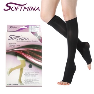 【Softmina】專業醫療彈性壓力露趾小腿襪-超薄型(醫療襪/彈性襪/壓力襪/靜脈曲張襪)｜