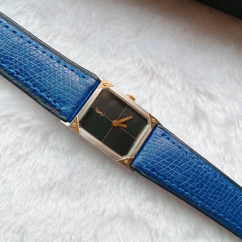 日本中古正品YSL聖羅蘭藍莓方形古董錶 vintage YSL錶 citizen 星辰