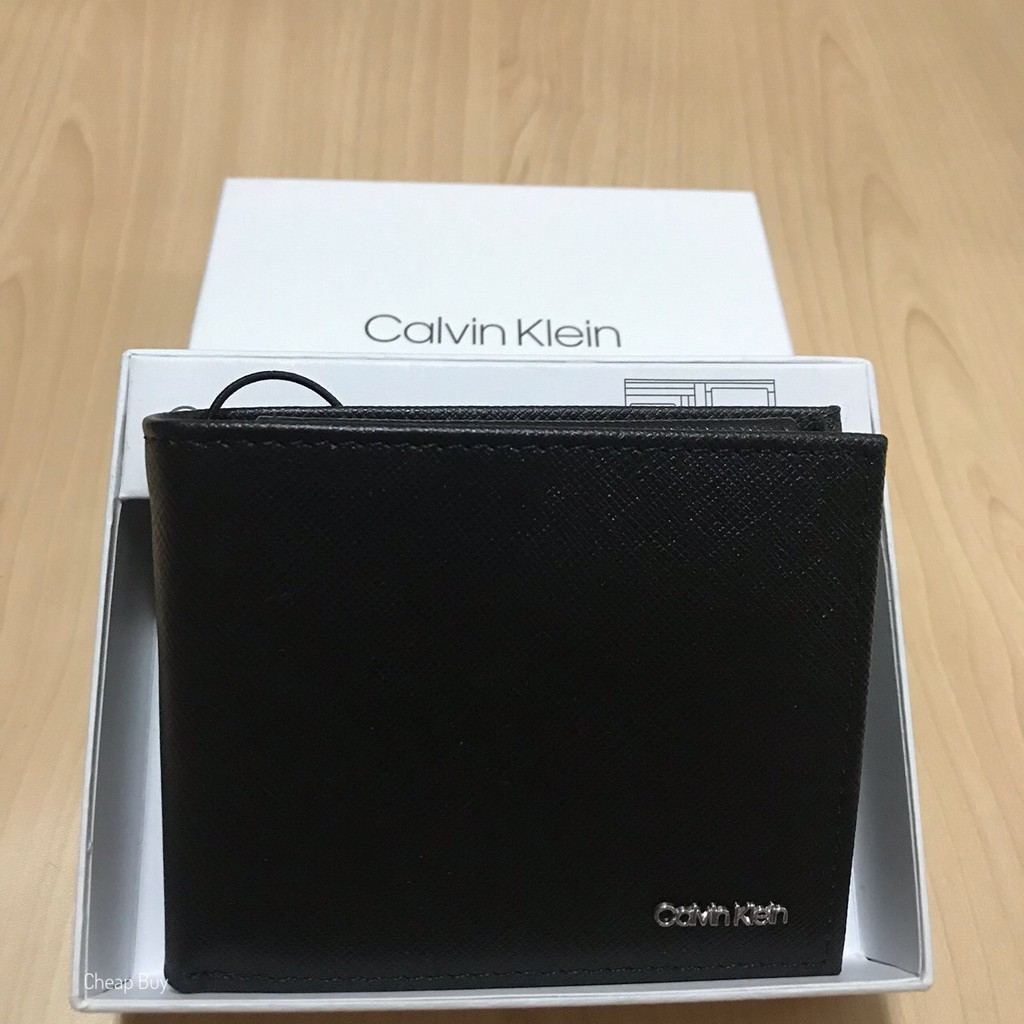 (千層派美國代購) 全新正品24H出貨 Calvin Klein 經典款 短夾 皮面防刮 零錢袋 黑色