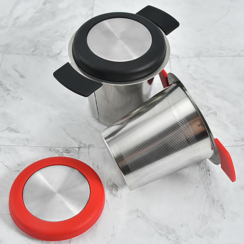 LYHOME✨304不銹鋼茶漏 不銹鋼濾茶器 矽膠雙柄茶濾 帶蓋子泡茶器 泡茶球 調料器