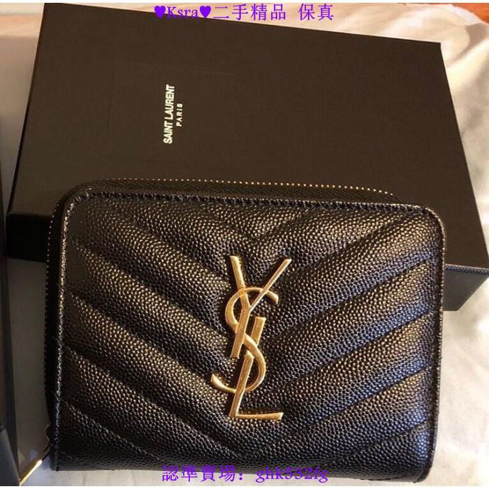 Ksra 二手精品ysl Saint Laurent Logo 金字黑色短夾零錢包卡夾基本款經典款保證真品 蝦皮購物