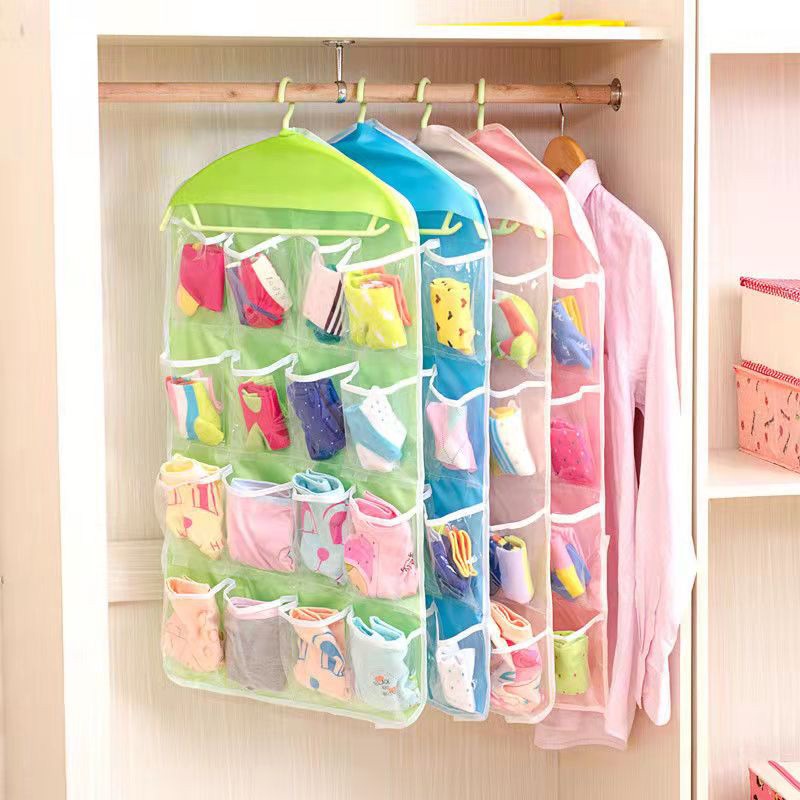 16格內衣襪子收納掛袋 衣櫃布藝分類收納掛帶 牆壁門後整理袋