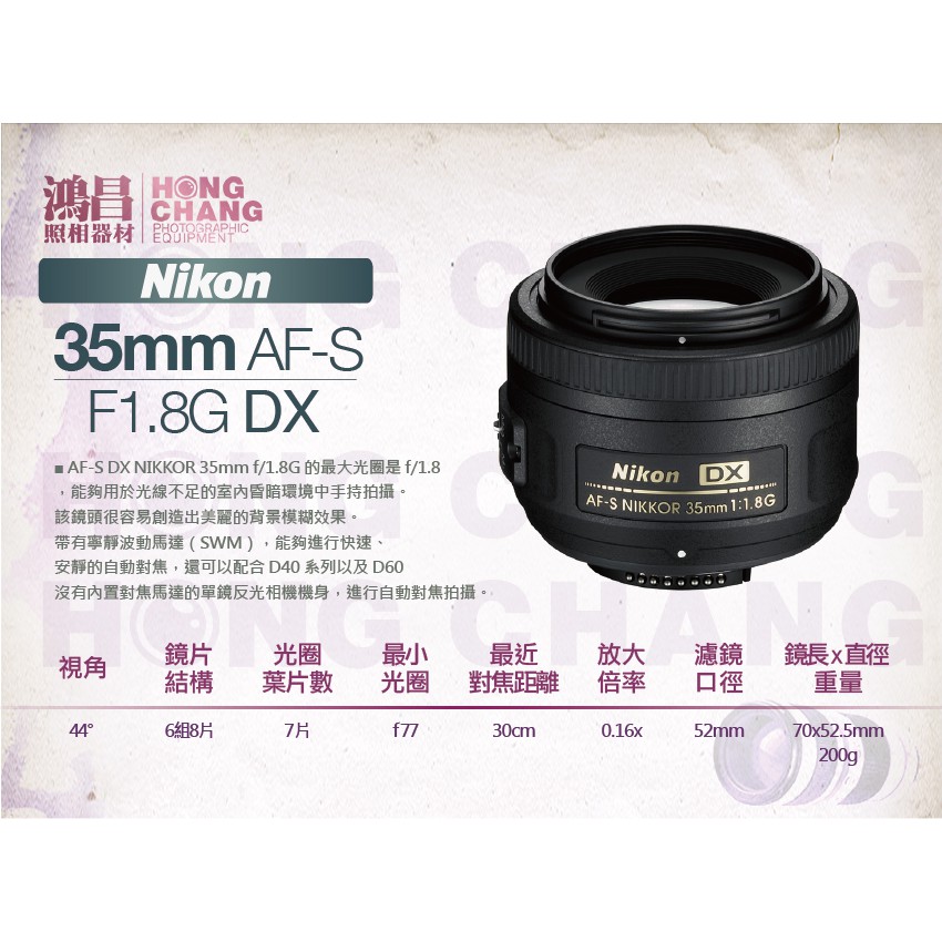 NIKON AF-S DX 35mm F/1.8G ED 國祥公司貨35 F1.8 G 定焦鏡人像鏡【鴻昌】 蝦皮購物