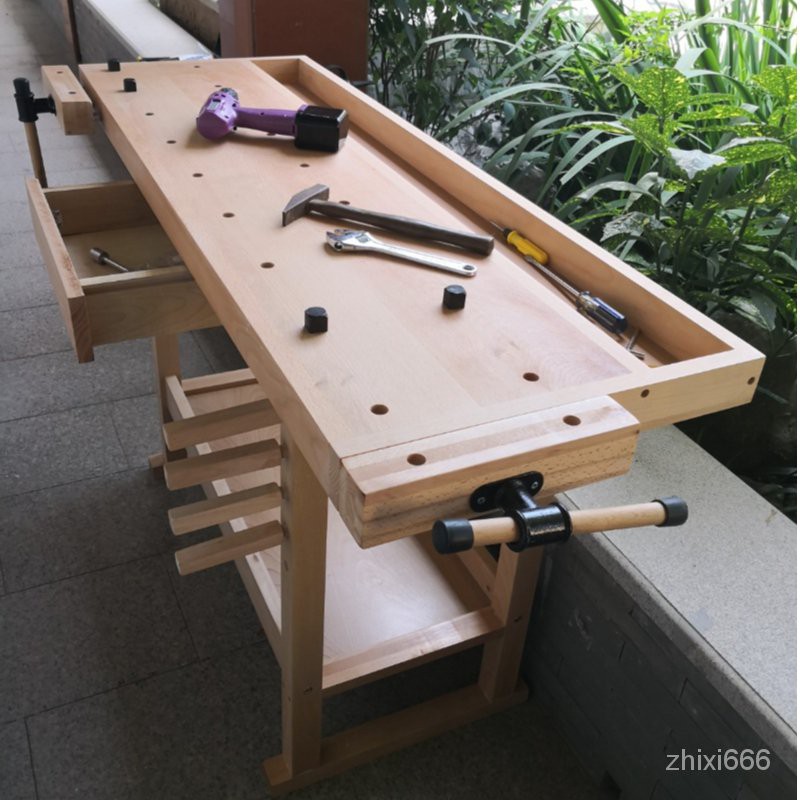 免運 木工工作台木工桌歐洲進口櫸木實木工作台多功能操作台學生桌diy 蝦皮購物