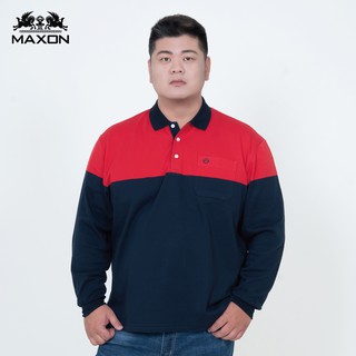 【MAXON大尺碼】台灣製/深藍紅棉柔長袖POLO衫XL-4L 83809-18 加大尺碼 特價 免運