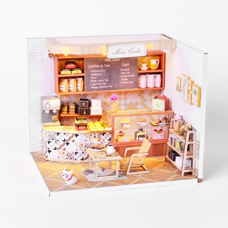 【臺灣現貨|下午茶時光】歡樂文創 DIY小屋 MISS CAKE 甜點店 娃娃屋 模型屋 餐廳手工製作貝果 紅茶店袖珍屋