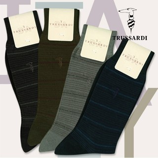 TRUSSARDI【都會型男細緻橫條紋紳士襪】(中/半統)獨家代理