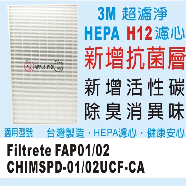 3M 超濾淨 抗菌活性碳版 HEPA H12 空氣清淨 濾網 適用 CHIMSPD-01/02UCF FAP01/02