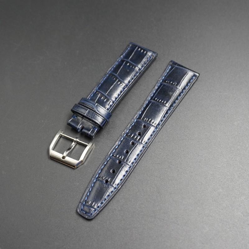 【原裝品質】20mm|21mm|22mm 進口藍色鱷魚紋真牛皮表帶 萬國IWC代用皮帶表帶