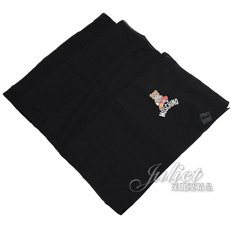【茱麗葉精品】 MOSCHINO 50135 M5353 滑板小熊LOGO混紡薄圍巾.黑 現貨在台