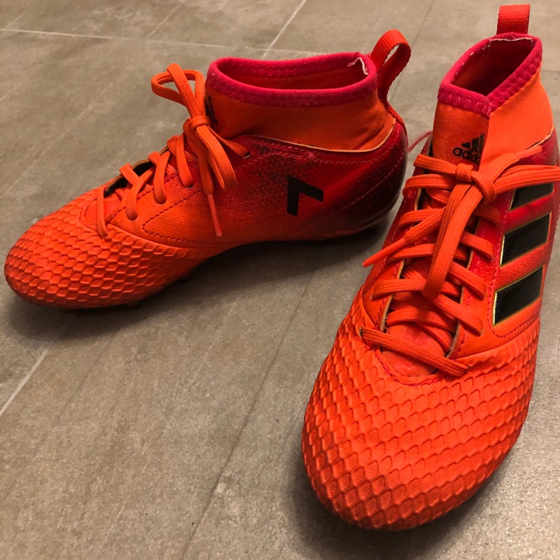 愛迪達 兒童足球鞋 （二手極新）高筒橘色20.5公分