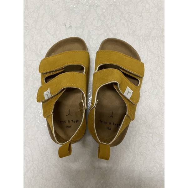 二手日本tete雜貨麂皮涼鞋-黃色（童鞋）尺寸16