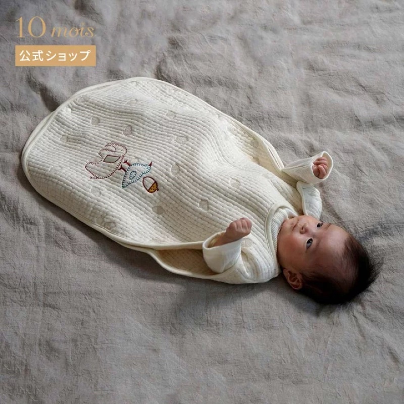 【預購】日本代購/日本製10mois Hoppetta蘑菇系列 守護動物嬰兒寶寶六層紗防踢被睡袍（0～3歲）