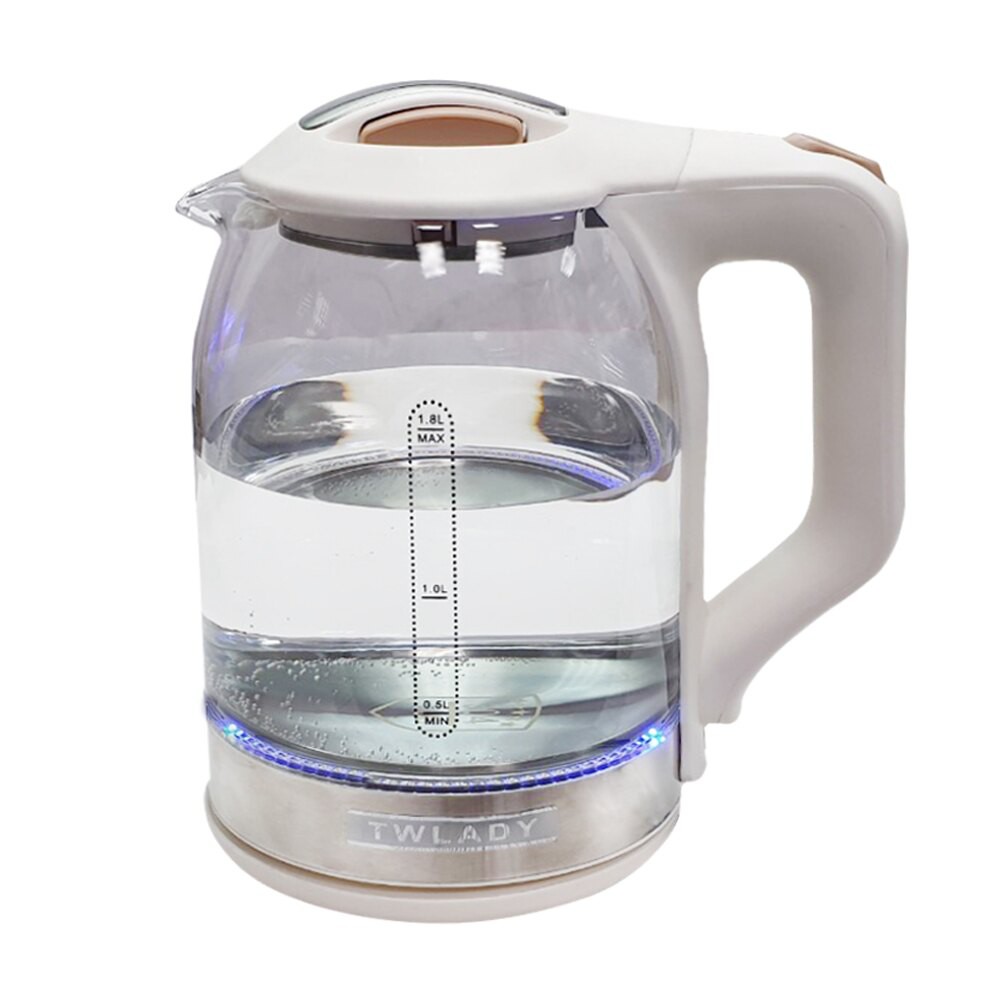 【TWLADY】1800ML耐高溫玻璃電茶壺 快煮壺 DEL-1800A(LED藍光) 不鏽鋼加熱盤 自動斷電 泡茶壺