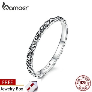 【Bamoer】925純銀 簡約圖騰雕刻戒指 男女適用 不過敏 定情戒指情人節禮物 生日禮物 女友禮物 情侶對戒