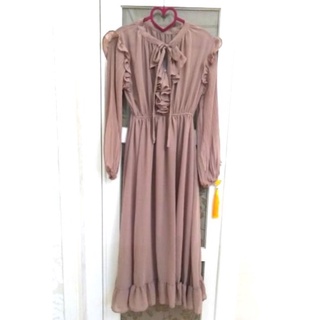 💖精品專櫃正韓S.F進口外貿原單展示品賠售出清！設計師荷葉蝴蝶結咖啡可可紫色/修身時髦彈性束腰加大尺碼棉質雪紡百褶洋裝！