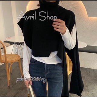 Avril 💋現貨供應 韓版高磅針織混羊毛不規則披肩上衣 高領針織披肩 外搭高質感混羊毛針織披肩 披肩圍巾上衣 現~米杏