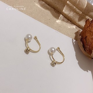《Caroline》法式時尚感珍珠單鑽超仙氣高階訂製款無耳洞無痛耳骨夾(一對)72527