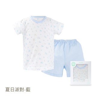 【ding baby】MIT台灣製夏日派對短袖肩開扣套裝-藍