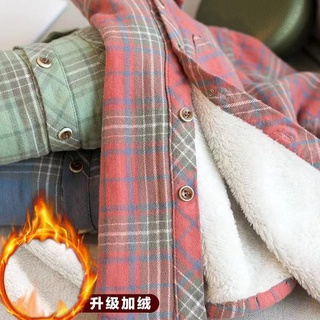 男童加絨打底衫秋冬款兒童洋氣格子襯衫男寶寶保暖開衫外套 加厚 上衣潮