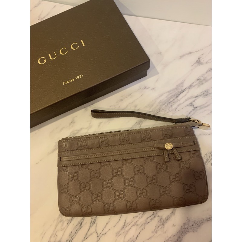 二手 GUCCI 真皮 蝴蝶結手拿包 長夾 零錢包 紫色