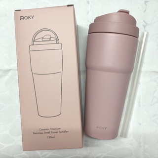 【WOKY 沃廚】手提激凍輕芯鈦瓷易潔層保溫杯750ml(附吸管) 粉植花園(粉) 全新品