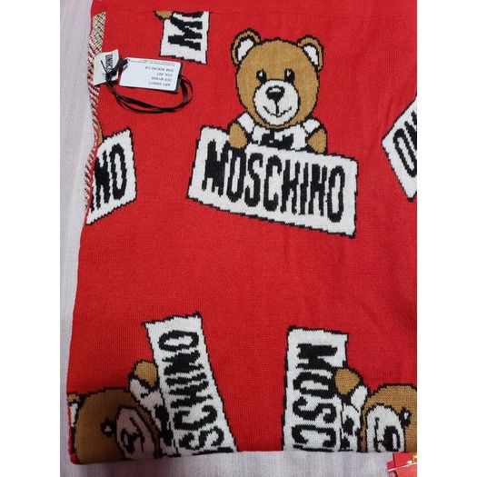 全新MOSCHINO 滿版小熊字母LOGO圖案圍巾/披肩