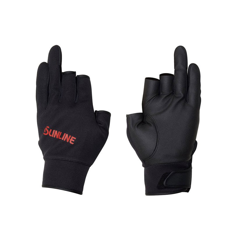 (中壢鴻海釣具)《SUNLINE》SUG-700 三指切黑紅手套 斷三指手套 磯釣手套 釣魚手套