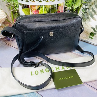 全新現貨法國品牌LONGCHAMP黑色純牛皮相機包側斜背包休閒包