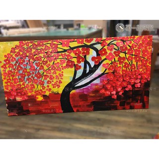 無框畫-發財樹 掛畫油畫 7522 入戶金錢樹 搖錢樹 百花如意樹 多彩 暖色系 純手繪油畫 橫幅 厚花 肌理優 招財畫